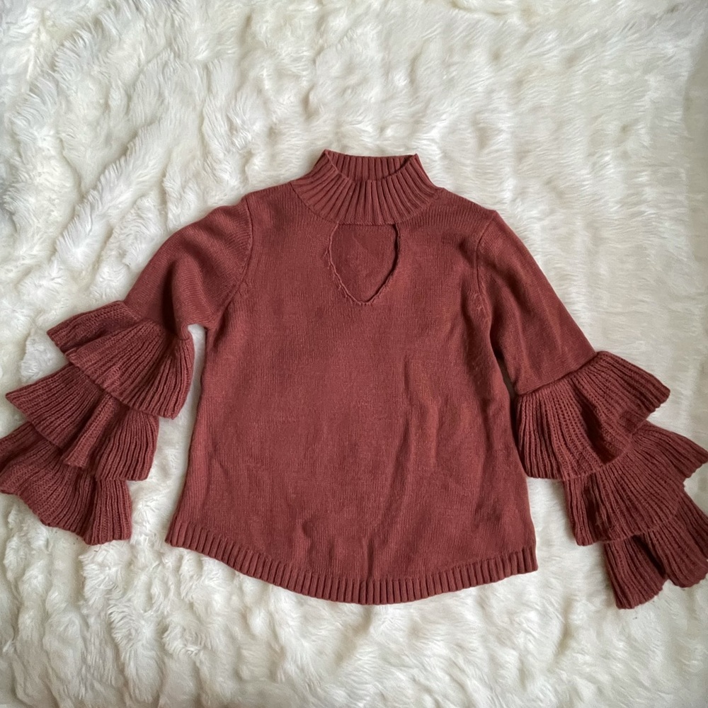 SOLD Rust Ruffle Sweater - Picture 3 of 3